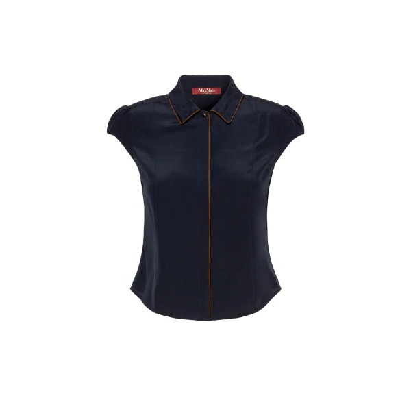 Max Mara Skipper Silk Crepe de Chine Shirt in Navy | Shirts | Coveti