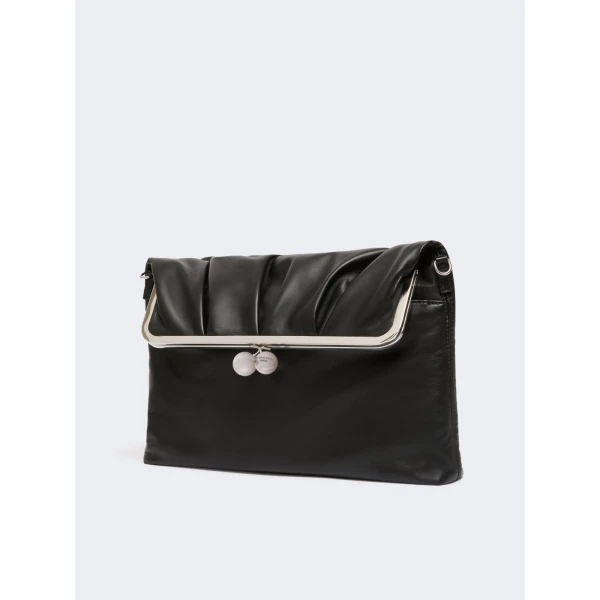 Max Mara Slalom Clutch Style Sheepskin Pasticcino Bag in Black | Clutch Bags | Coveti