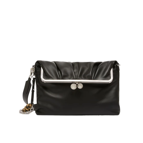 Max Mara Slalom Clutch Style Sheepskin Pasticcino Bag in Black | Clutch Bags | Coveti