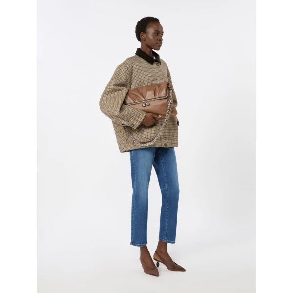 Max Mara Slalom Clutch Style Sheepskin Pasticcino Bag in Tobacco | Clutch Bags | Coveti