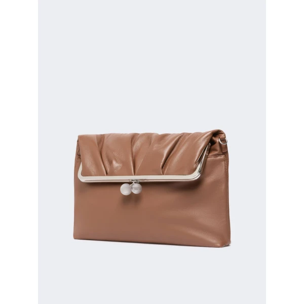 Max Mara Slalom Clutch Style Sheepskin Pasticcino Bag in Tobacco | Clutch Bags | Coveti
