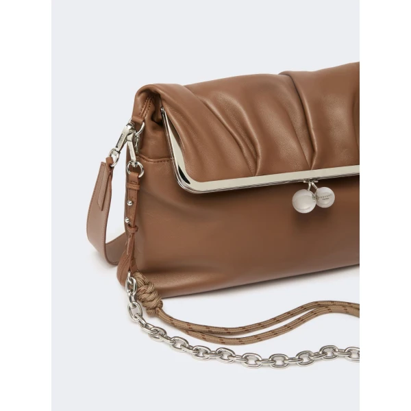 Max Mara Slalom Clutch Style Sheepskin Pasticcino Bag in Tobacco | Clutch Bags | Coveti
