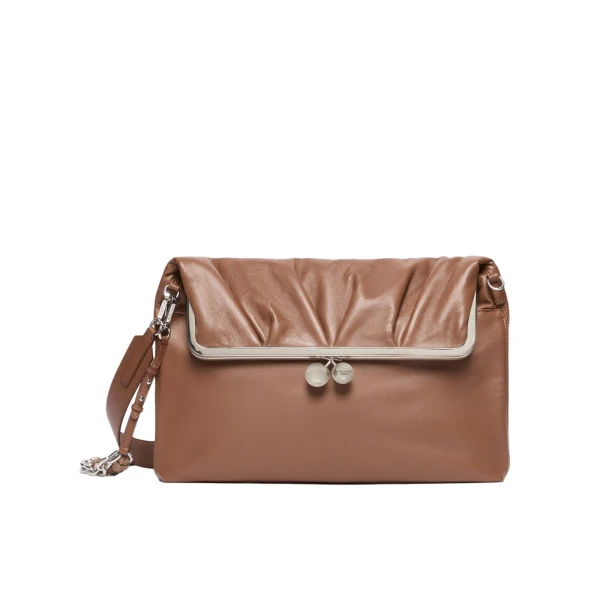 Max Mara Slalom Clutch Style Sheepskin Pasticcino Bag in Tobacco | Clutch Bags | Coveti