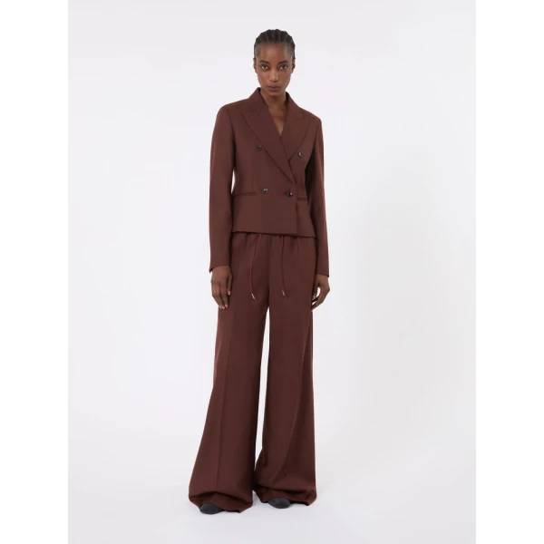 Max Mara Slalom Denim-Effect Wool Wide-Leg Trousers in Rust | Denim | Coveti