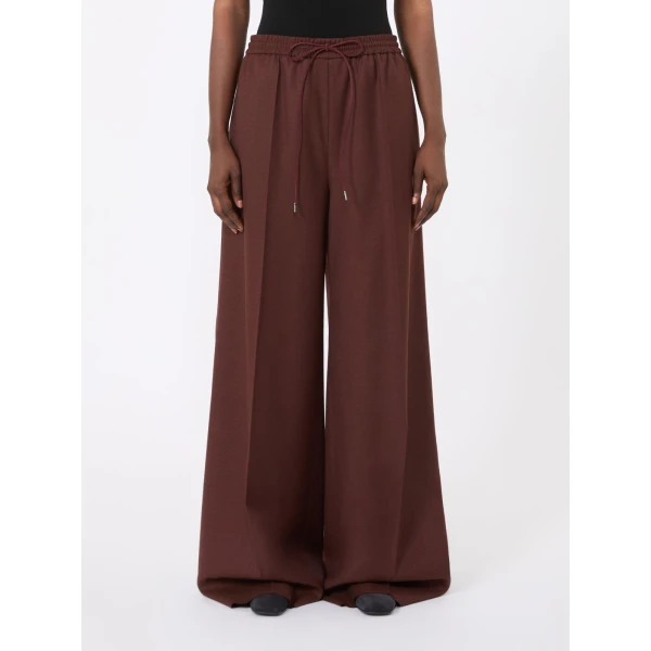 Max Mara Slalom Denim-Effect Wool Wide-Leg Trousers in Rust | Denim | Coveti