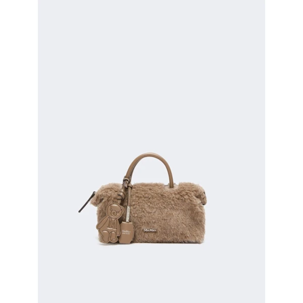 Max Mara Small Alpaca and Cashmere Teddy Boston Bag in Beige Golden | Totes & Top-Handle Bags | Coveti