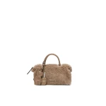 Max Mara Small Alpaca and Cashmere Teddy Boston Bag in Beige Golden | Totes & Top-Handle Bags | Coveti