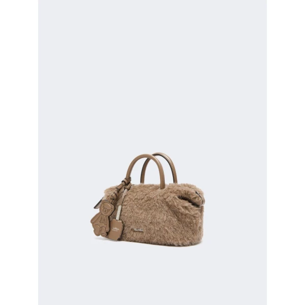 Max Mara Small Alpaca and Cashmere Teddy Boston Bag in Beige Golden | Totes & Top-Handle Bags | Coveti