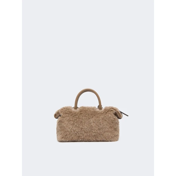 Max Mara Small Alpaca and Cashmere Teddy Boston Bag in Beige Golden | Totes & Top-Handle Bags | Coveti