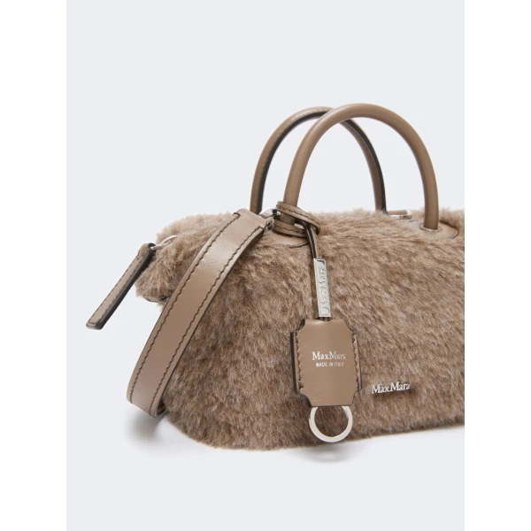 Max Mara Small Alpaca and Cashmere Teddy Boston Bag in Beige Golden | Totes & Top-Handle Bags | Coveti