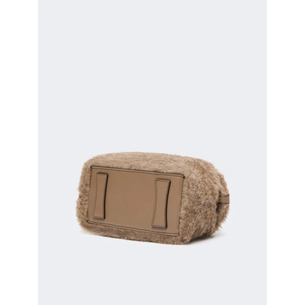 Max Mara Small Alpaca and Cashmere Teddy Boston Bag in Beige Golden | Totes & Top-Handle Bags | Coveti