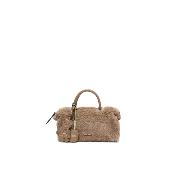 Max Mara Small Alpaca and Cashmere Teddy Boston Bag in Beige Golden | Totes & Top-Handle Bags | Coveti