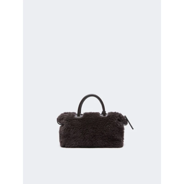 Max Mara Small Alpaca and Wool Teddy Boston Bag in Brown | Totes & Top-Handle Bags | Coveti