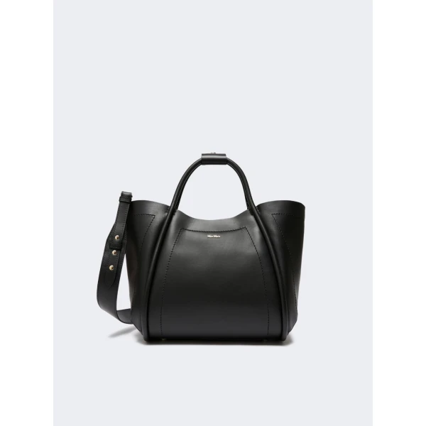 Max Mara Small Leather Marine Bag in Black | Totes & Top-Handle Bags | Coveti