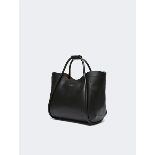 Max Mara Small Leather Marine Bag in Black | Totes & Top-Handle Bags | Coveti