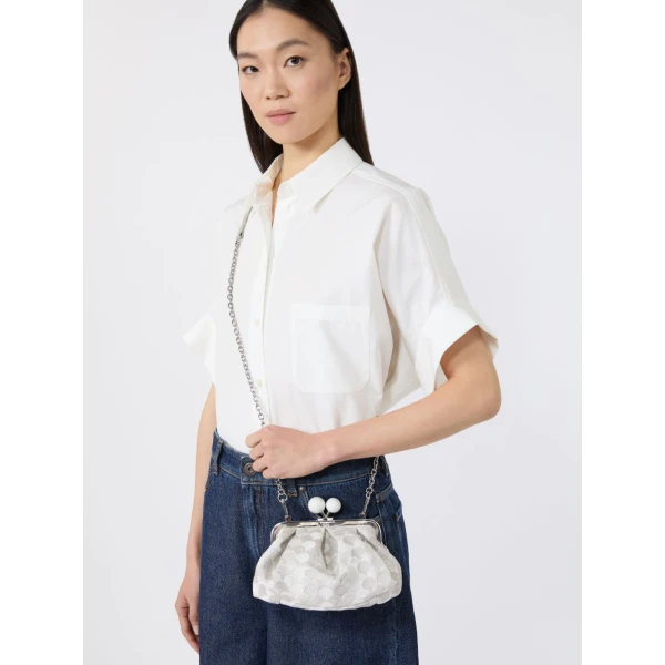 Max Mara Small Pasticcino Bag in Linen Silk and Cotton Jacquard, White | Clutch Bags | Coveti