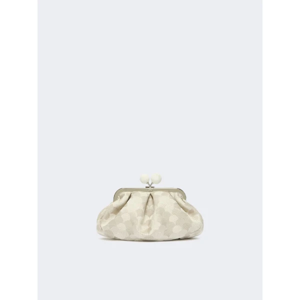 Max Mara Small Pasticcino Bag in Linen Silk and Cotton Jacquard, White | Clutch Bags | Coveti