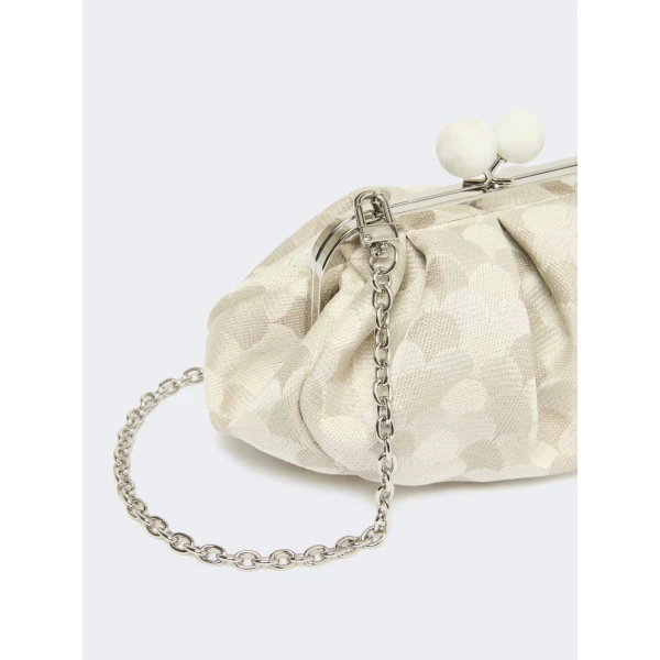Max Mara Small Pasticcino Bag in Linen Silk and Cotton Jacquard, White | Clutch Bags | Coveti