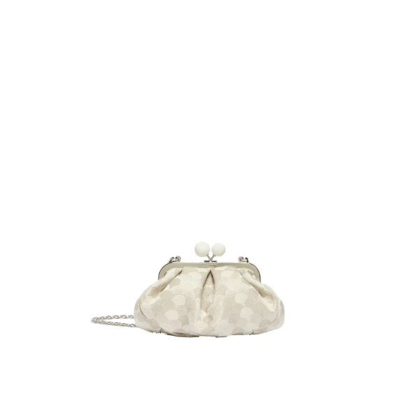 Max Mara Small Pasticcino Bag in Linen Silk and Cotton Jacquard, White | Clutch Bags | Coveti
