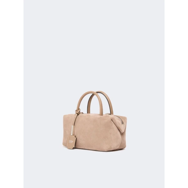 Max Mara Small Split Leather Boston Bag in Mud | Totes & Top-Handle Bags | Coveti