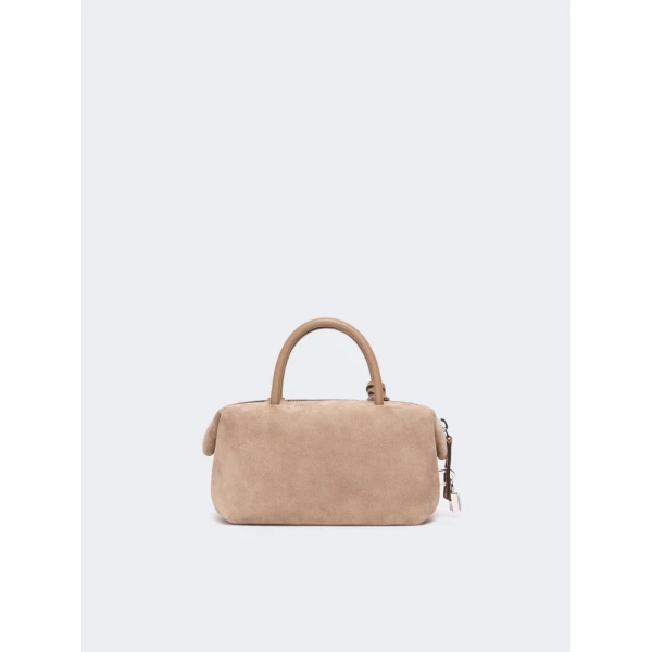 Max Mara Small Split Leather Boston Bag in Mud | Totes & Top-Handle Bags | Coveti