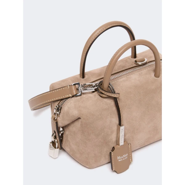 Max Mara Small Split Leather Boston Bag in Mud | Totes & Top-Handle Bags | Coveti