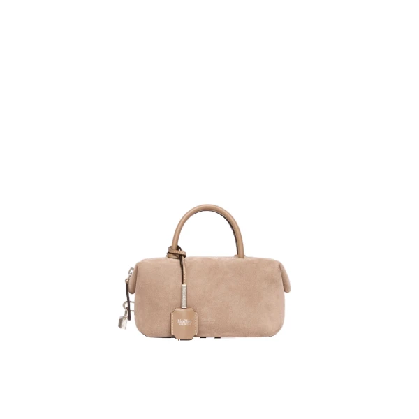 Small Split Leather Boston Bag in Mud