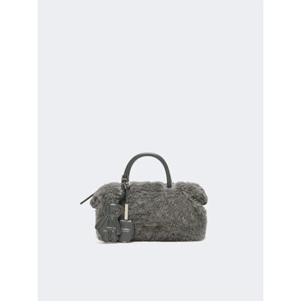 Max Mara Small Wool and Alpaca Teddy Boston Bag in Medium Grey | Totes & Top-Handle Bags | Coveti