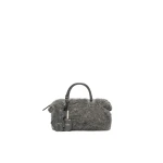 Max Mara Small Wool and Alpaca Teddy Boston Bag in Medium Grey | Totes & Top-Handle Bags | Coveti