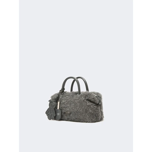 Max Mara Small Wool and Alpaca Teddy Boston Bag in Medium Grey | Totes & Top-Handle Bags | Coveti
