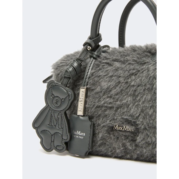 Max Mara Small Wool and Alpaca Teddy Boston Bag in Medium Grey | Totes & Top-Handle Bags | Coveti