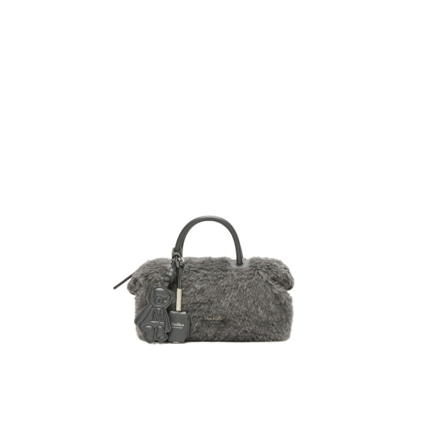 Max Mara Small Wool and Alpaca Teddy Boston Bag in Medium Grey | Totes & Top-Handle Bags | Coveti