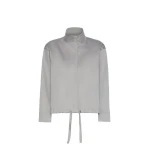 Max Mara Smeralda Cotton Satin Drawstring Blouse in Light Grey | Blouse | Coveti