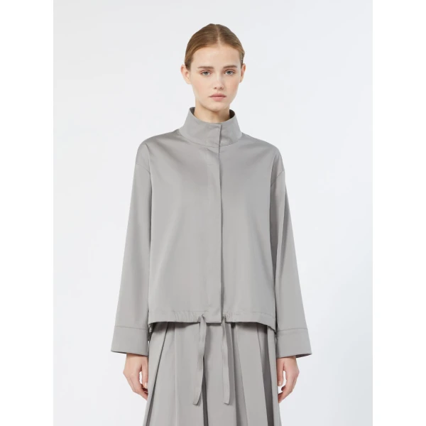 Max Mara Smeralda Cotton Satin Drawstring Blouse in Light Grey | Blouse | Coveti