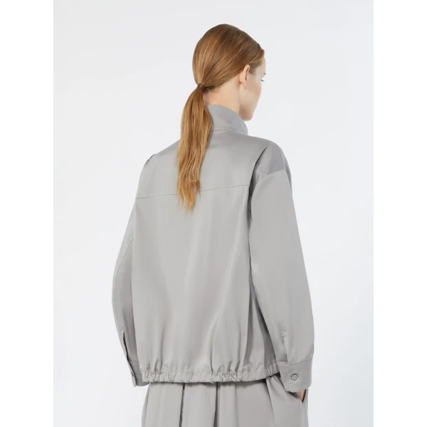 Max Mara Smeralda Cotton Satin Drawstring Blouse in Light Grey | Blouse | Coveti