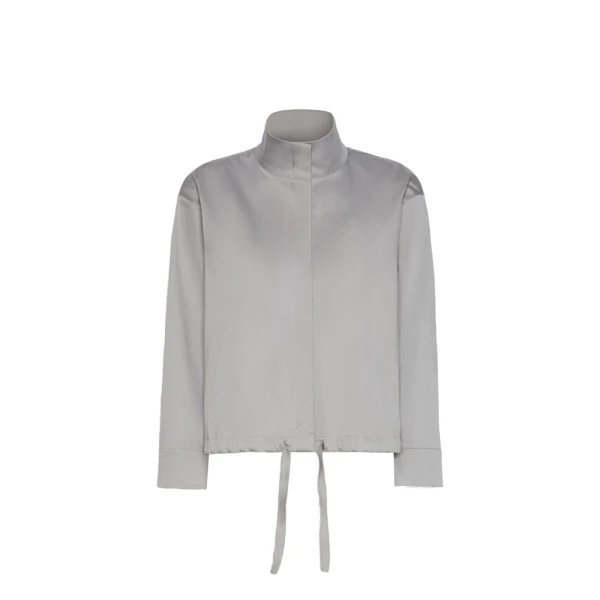 Max Mara Smeralda Cotton Satin Drawstring Blouse in Light Grey | Blouse | Coveti