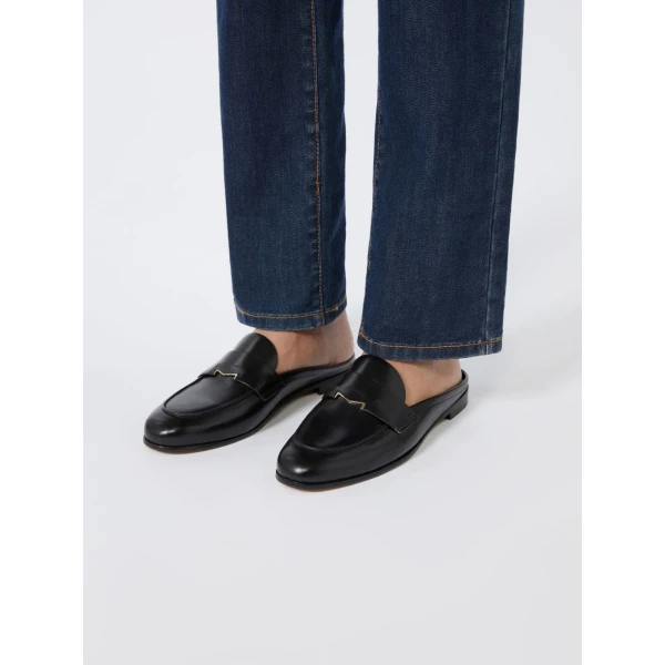 Max Mara Smooth Leather Mule Loafers in Black | Loafers | Coveti