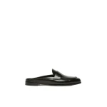 Max Mara Smooth Leather Mule Loafers in Black | Loafers | Coveti