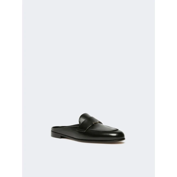 Max Mara Smooth Leather Mule Loafers in Black | Loafers | Coveti
