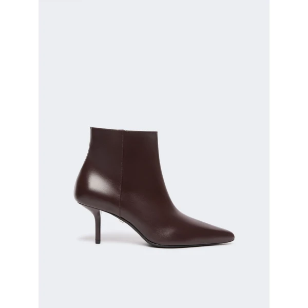 Max Mara Smooth Leather Stiletto Ankle Boots in Bordeaux | Boots | Coveti