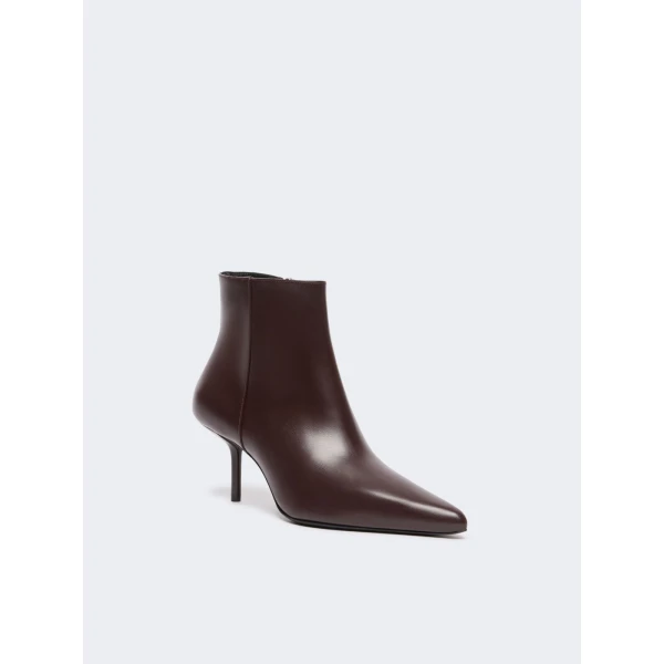 Max Mara Smooth Leather Stiletto Ankle Boots in Bordeaux | Boots | Coveti