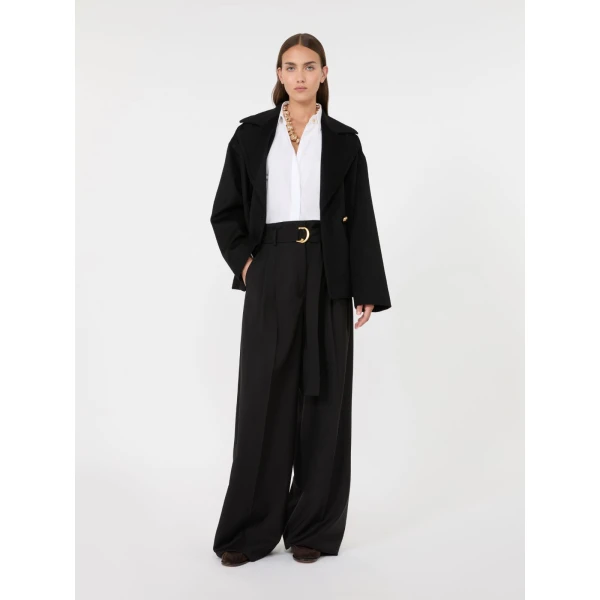 Max Mara Snob Double-Breasted Wool Pea Coat in Black | Wool Coat | Coveti