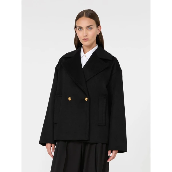 Max Mara Snob Double-Breasted Wool Pea Coat in Black | Wool Coat | Coveti