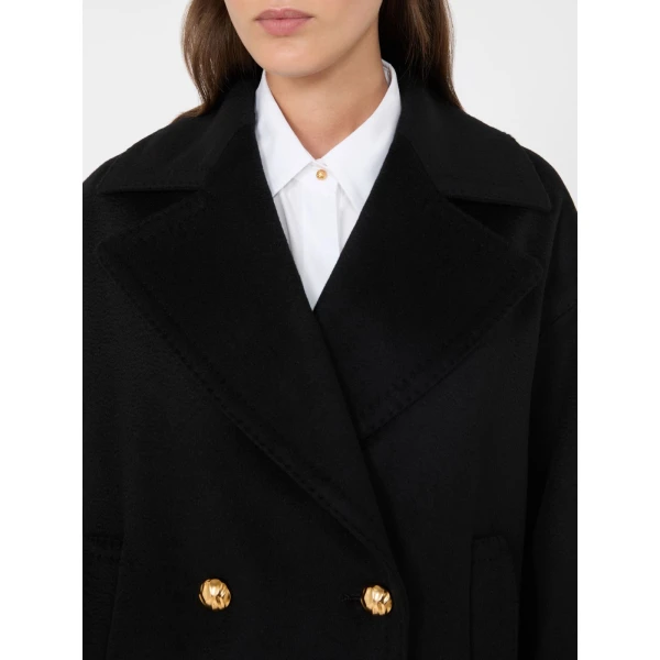 Max Mara Snob Double-Breasted Wool Pea Coat in Black | Wool Coat | Coveti