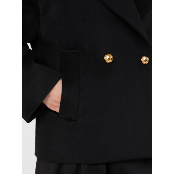 Max Mara Snob Double-Breasted Wool Pea Coat in Black | Wool Coat | Coveti