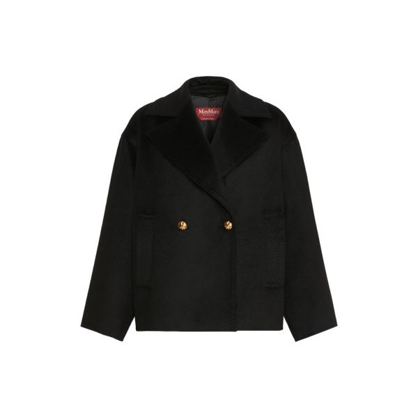 Max Mara Snob Double-Breasted Wool Pea Coat in Black | Wool Coat | Coveti