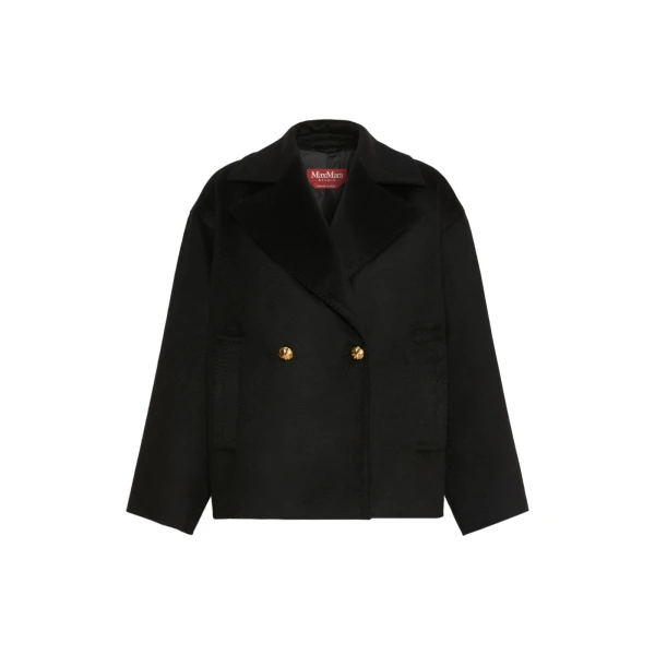 Max Mara Snob Double-Breasted Wool Pea Coat in Black | Wool Coat | Coveti