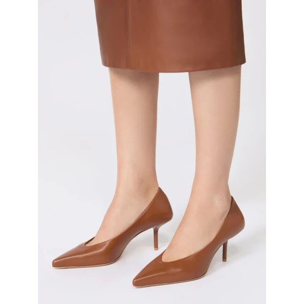 Max Mara Softpump Nappa Leather Court Shoes in Tobacco | Heels | Coveti