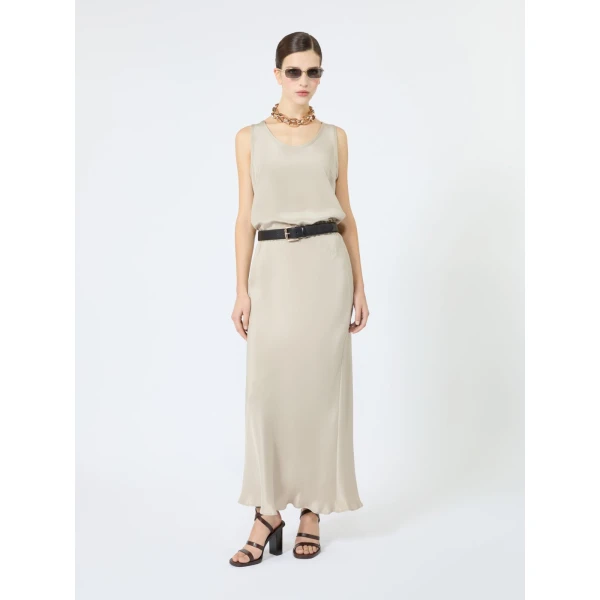 Max Mara Sospiro Long Silk Crepe de Chine Skirt in Stone Grey | Maxi Skirts | Coveti