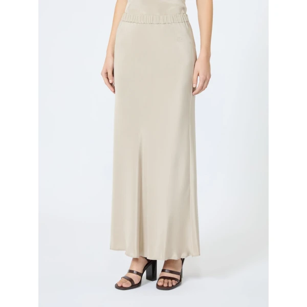Max Mara Sospiro Long Silk Crepe de Chine Skirt in Stone Grey | Maxi Skirts | Coveti